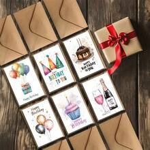 12/24pcs Kartu Ucapan Kosong Bergambar Balon dan Kue Ulang Tahun dengan Amplop, Termasuk Pesan, Cocok untuk Ulang Tahun, Hari Valentine - A - View 4
