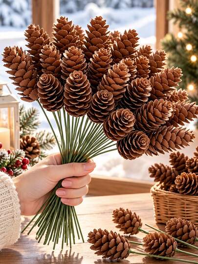 30pcs/20pcs Artificial Pine Cone Stems, Christmas Holiday Faux Pine Cone Decorative Floral Picks, 3D Realistic Design, Sturdy And Durable Stem, Suitable For Vase Arrangement, Door Wreath, Garden Decor, Handmade DIY, Tabletop Holiday Setting, Versatile Autumn/Winter Home Atmosphere, Atmospheric Christmas Greenery Decor, Multi-Scene Universal Long-Lasting Decoration, Teacher Gift, Holiday Accessory, Autumn Home Decor, Party Supplies, Christmas Decoration, Party Gift, DIY Surprise, Christmas Gift, Gift For Women, Gift For Mother