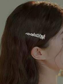 1pc Rhinestone Butterfly Hair Clip, Fairy Style Side Bangs Clip, Forest Fairy One-Word Hair Clip, Hair Accessory For Girls - White - View 2