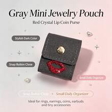 Tas Penyimpanan Perhiasan Mini dengan Dekorasi Bibir Berlian Imitasi, Organizer Cincin & Anting Portabel dengan Kancing Jepret, Kotak Perhiasan Kecil yang Dapat Dilipat, Kantong Aksesori Perjalanan yang Ringkas, Ringan untuk Penggunaan Sehari-hari & Perjalanan, Hadiah Istimewa untuk Kolektor Perhiasan - MultiWarna - View 15