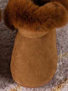 1 Pair Infant Shoes, Autumn/Winter Warm Thick Boots, Suitable For Indoor Non-Slip Walking, Soft Flat Bottom Infant Shoes - Khaki - View 7
