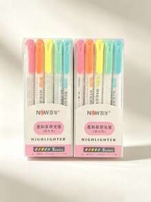 5/10/15pcs/Set Soft Color Dual-Tip Highlighter Set, Fluorescent Marker, Art Marker, Cute Stationery, Suitable For Note-Taking, Back To School - Round - View 9
