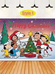 MASSDI Puppies Christmas Party Backdrop, Family Christmas Tree Scene Photo Banner, Decorative Background For Holiday Party & Photography - Cartoon - View 4