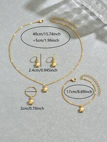 5件組極簡金星飾品套組，細鏈項鍊、手鍊、耳環、戒指，送女友禮物，日常與派對配件 - 金色N1180 - 查看 3