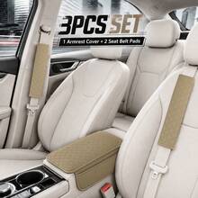3PCS Embossed PU Leather Car Interior Accessories, Includes 1 Armrest Pad + 2 Shoulder Covers, Dual Storage Pockets Or No Storage Pockets Optional, All Season Use, Durable And Anti-Slip, Holiday Gift, Suitable For Most Vehicles - Armrest Shoulder Pad Cover - View 17