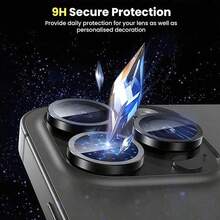 ZYONS 3pcs/Pack Original Case Compatible High Definition Camera Lens Protector Film, CD Line Pattern Metal Frame Lens Protector Film, Pattern, Compatible With Iphone 18 Pro Max/Duo/17 Pro Max/Air/17/16/15/14/13/12/11 - Black - View 8