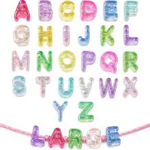 A-Z Large Hole Thick Bubble Letter Beads, Shell Color Large Letter Beads, 6mm Horizontal Hole, Lightweight Premium Acrylic, Suitable For Paracord Keychains, Bag Charms (Random Rainbow Color) - Multicolor - View 8