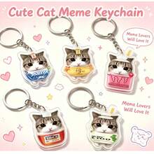 10pcs Funny Bugles Cat Expression Acrylic Keychains, Cute Abstract Backpack Charms, Quirky Adorable Bag Pendants, Creative Gift For Friends - Multicolor - View 3