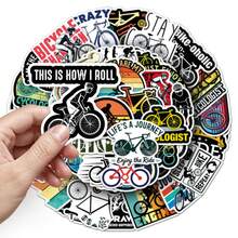 50Pcs Cool Bike Aesthetics Scrapbook Stickers Pack Funny Cycling Stickers Bicycle Decoration Merch Vinyl Waterproof Stickers For Water Bottle,Computer,Laptop,Phone,Luggage,Notebook,Fridge - Multicolor - View 6