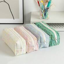 1pc Creative Colorful Line Pattern Pencil Case, Large Capacity Student Pencil Bag, Ins Style High Aesthetic Storage Bag, Yarn Desktop Organizer Pouch - Multicolor - View 4