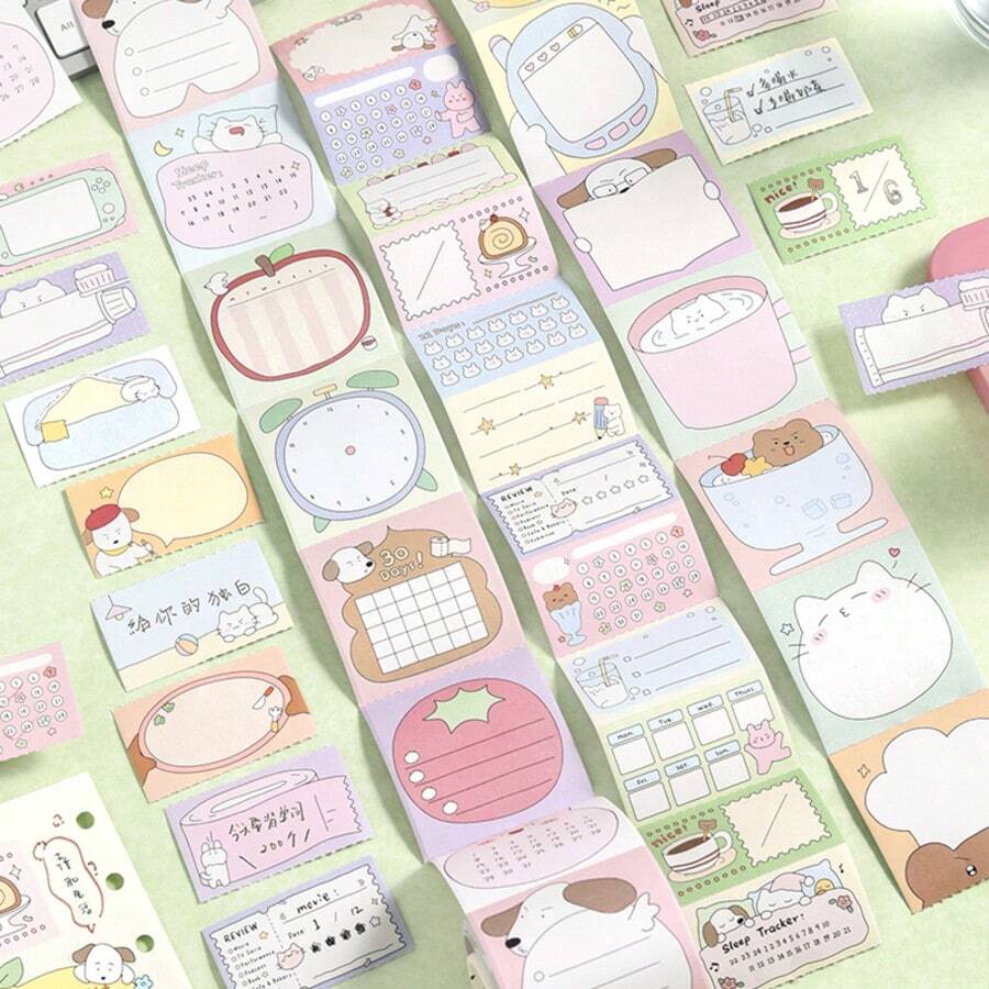 1 Roll Tearable Sticky Note Washi Tape, Fresh & Minimalist Korean Style Daily Series, Writeable Adhesive Stickers, Easy-Tear Memo Tape, Cute Pet Animal Theme Pattern, Suitable For Scrapbooking, Collage, Notebook, Photo Album, Diary Decoration, Essential Student Stationery For Back To School