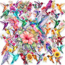 50pcs Watercolor Hummingbird Floral Stickers, Transparent PET Bird Flower Decals, Fresh Botanical Nature Sticker Pack, Waterproof DIY Decor For Journal Notebook Laptop Phone Scrapbook Planner, Christmas Gift For Sticker Lovers - Multicolor - View 12