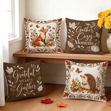 4pcs/1pc Autumn Fox & Hedgehog Animal Pattern Pillow Case, Single-Sided Print Pillow Case, Suitable For Living Room, Bedroom, Home Decor, All Season Pillow Case - Multicolor - View 10
