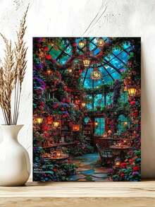DIY Enchanted Floral Glass Conservatory (Frameless Or Framed 8x12 / 16x20 Inches) Paint By Numbers Kit (Acrylic) Arts & Crafts For Adult Beginners, Home Wall Decor, And Unique Holiday Gifts - Sets - View 4