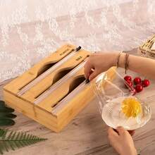 Cling Film Dispenser, 3-In-1 Aluminum Foil And Cling Film Dispenser, Suitable For Kitchen And Back-To-School Season - Khaki - View 3