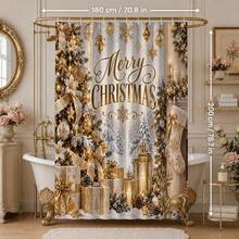 1pc/4pcs Window-Side Golden Tree Lantern Pattern Multifunctional Bathroom Decor Shower Curtain Set, Free 12 Hooks, Premium Holiday Atmosphere, Bathroom Mat, U-Shaped Bath Mat And Round Toilet Mat, Suitable For All Scenes Decoration, Bathroom Set - Windowside Golden Tree Lantern - View 10