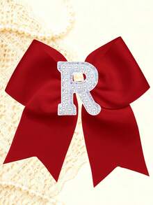 1pc Personalized A-Z Letter Bow Hair Clips For Little Girls, Red Ribbon Bow With Pearl Rhinestone Initial, Cute Daily Hairstyle Decorations - Red - View 15