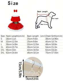 2pcs Christmas Dog Dress Set, Red Star Chiffon Pet Outfit With Bow Headband, Fluffy Warm Winter Puppy Costume With Plush Collar, Suitable For Small Dogs, Puppies, Chihuahuas, Holiday Party And Christmas Dress Up - Red - View 3