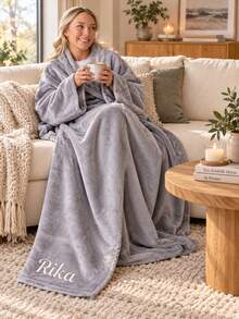 1PC Custom Embroidered Wearable Throw Blanket, Personalized Custom Name Blanket With Built-In Sleeve Design For Full Body Coverage, Decorative Blanket For Sofa And Bed, Ideal Holiday Gift For Family Members - Multicolor - View 7
