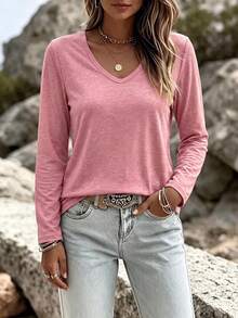 Women's Cherry Pattern Casual Versatile Daily Long Sleeve T-Shirt - Pink - View 9