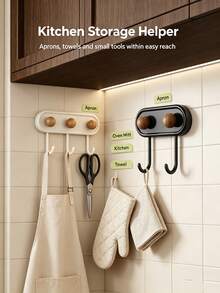 Self-Adhesive Wall Hook, Drill-Free Double J-Shaped Double Hook, Vintage Wooden Ball Multi-Function Storage Hook, Suitable For Bathroom, Kitchen, Entryway Wall Hook/Self-Adhesive Hook Self-Adhesive Hook Multi-Function Storage Hook - View 5