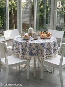 Bubaba 1pc Vintage Orchid Pattern Rectangular Tablecloth, Bohemian Country Farmhouse Style Linen Floral Print Retro Home Decor Placemat Tablecloth, Suitable For Dining Room, Kitchen, Bedroom, Living Room, Gathering, Party, Wedding, Holiday Celebration, Round Tablecloth, Cafe, Party Decoration, All Seasons - Multicolor - View 3