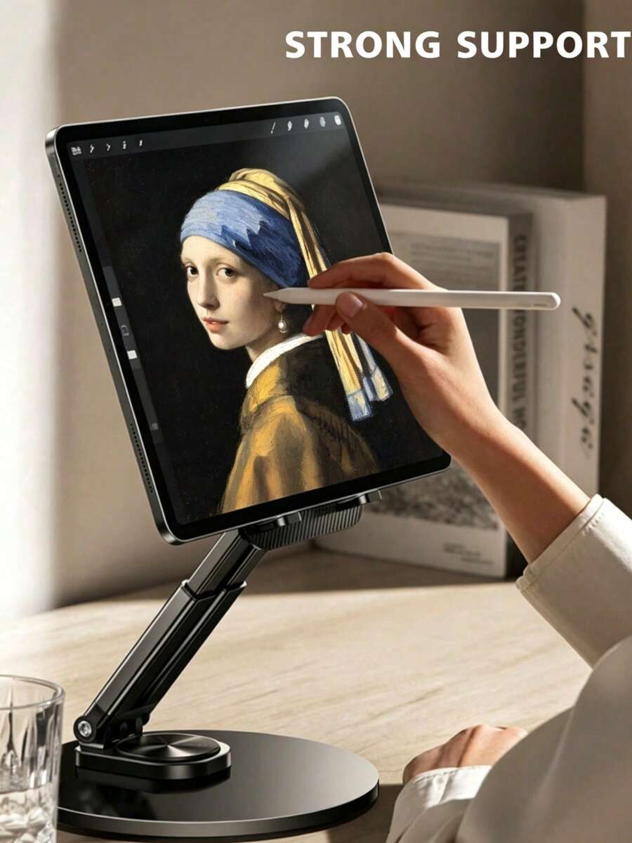 Dudukan Multi-Perangkat dengan Alas Logam Berputar 360°, Dudukan Meja Portabel yang Dibuat dengan Ahli, Braket Universal untuk Ponsel, Tablet, Laptop, Cocok untuk Menggambar Elektronik di Rumah, Membaca, Belajar, Pekerjaan Kantor, dan Semua Game Tablet.