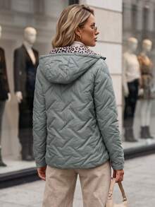 Women's Quilted Hooded Jacket With Detachable Hood, Zip Front And Side Pockets - Green - View 3