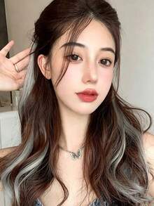 1pc Women Green Highlighted Hair Extension Piece, Invisible Realistic Long Airy Hair Extensions, Invisible Realistic Long...Hair Strands, Trimmable Length - Green - View 6