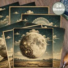 24pcs 6x6 Inch Surrealist Scrapbook Paper, Non-Repeating Pattern Cardstock, Vintage Dreamcore & Steampunk Craft Paper, Suitable For DIY Dark Academia Journaling, Collage Art And Miniature Wall Art - Square - View 9