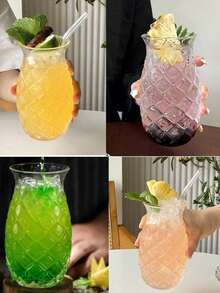 1 cốc thủy tinh dứa trong suốt dập nổi sáng tạo kèm ống hút, phù hợp cho nhiều loại đồ uống, tiệc tùng hoặc đi biển, mọi dịp, dùng được cho cà phê, nước ép, sữa và các loại thức uống khác - Nhiều màu - Xem 2