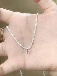 1pc Elegant Shimmering Synthetic Diamond Pendant Necklace, Luxury Clavicle Chain For Women, Suitable For Daily, Vacation, Party Gift - Silver - View 4