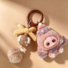 1pc Sweetheart Big Ear Plush Keychain, Cute Cartoon Bag Pendant For Adults, Fashion Solid Color Plastic Inner Chain Key Ring, Bag Accessory - Multicolor - View 12