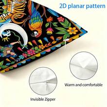1 pieza, funda de cojín de poliéster con arte popular mexicano vibrante, fundas decorativas para cojines de silla - Colores mezclados - Ver 3