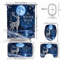 Set Dekorasi Kamar Mandi Multifungsi Moon Night Motif Rusa Perak 1pc/4pcs, Tirai Shower dengan 12 Kait Gratis, Keset Lantai Bentuk U dan Penutup Dudukan Toilet Bulat Premium untuk Suasana Liburan, Cocok untuk Semua Dekorasi Ruangan - Rusa Perak di Bawah Cahaya Bulan - View 12