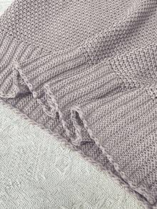 V-Neck Solid Color Cold Shoulder Women's Casual Daily Pullover Sweater - Light Grey - View 5