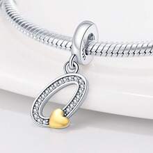 1pc S925 Sterling Silver Letter Pendant, Rhinestone Inlaid Dual Color Heart Design, 26 English Letters Available, Exquisite Hollow Craftsmanship, Original Bracelet Necklace DIY Pendant Chain Jewelry Making, Personalized Name Identifier Accessory, Suitable For Daily Wear And Holiday Gifts, Comes With Elegant Gift Box - Silver - View 6