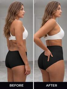 1pc Women's Tummy Control Butt Lifting Micro Shaping Panties, Padded Butt Lift Shaping Underwear - Black - View 6