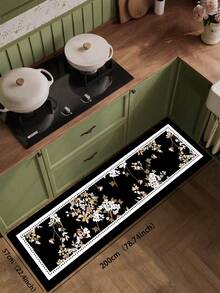 1pc Black Background Vintage Floral Branch Diatom Mud Mat, 3.5mm Cuttable, Water Absorbent & Non-Slip, Kitchen Carpet Bathroom Floor Mat Outdoor Garden Decor Multi-Scene Applicable - Multicolor - View 13
