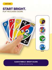 Splendor 1 Box UNO Flip Card Game, Double-Sided Colorful Playing Cards, Flip Gameplay, Suitable For 2-10 People Fun Family Party Game, Birthday Christmas Holiday Gift - Purple - View 4