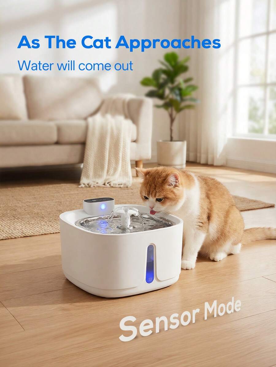 3.2L Wireless Cat Water Fountain With Motion Sensor, Automatic Silent Pet Drinking Dispenser, Rechargeable Battery Powered For Cats And Dogs
