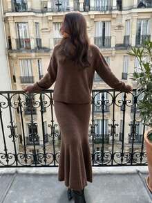 Autumn/Winter New Gentle Knit Sweater 2 Pieces Set For Travel And Dating - Brown - View 4