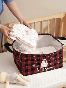 1pc Storage Basket, Sundries Basket, Stationery Basket, Fabric Storage Bin, Large Capacity & Foldable, Snowman Pattern Print, Perfect For Storing Stationery, Jewelry And Small Items - Multicolor - View 2