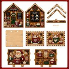3D Wooden Christmas House Diamond Painting Kit, Pearl Rhinestone DIY Decor - View 4