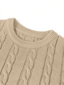 Men's Chunky Knit Sweater, Vintage Casual Style, Warm Long Sleeve Pullover - Apricot - View 3