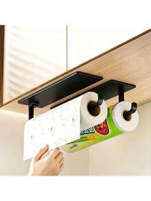 No-Drill Black Under Cabinet Paper Towel Holder, Adhesive Wall Mount Paper Towel & Cling Wrap Rack For Kitchen & RV - Multicolor - View 7