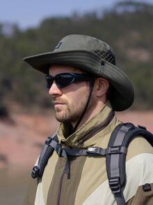 JOYLORD Topi Bucket Pria untuk Memancing Outdoor Warna Polos Cepat Kering dan Bernapas dengan Perlindungan Matahari Gaya Koboi Barat Topi Matahari Dua Fungsi - A - View 6
