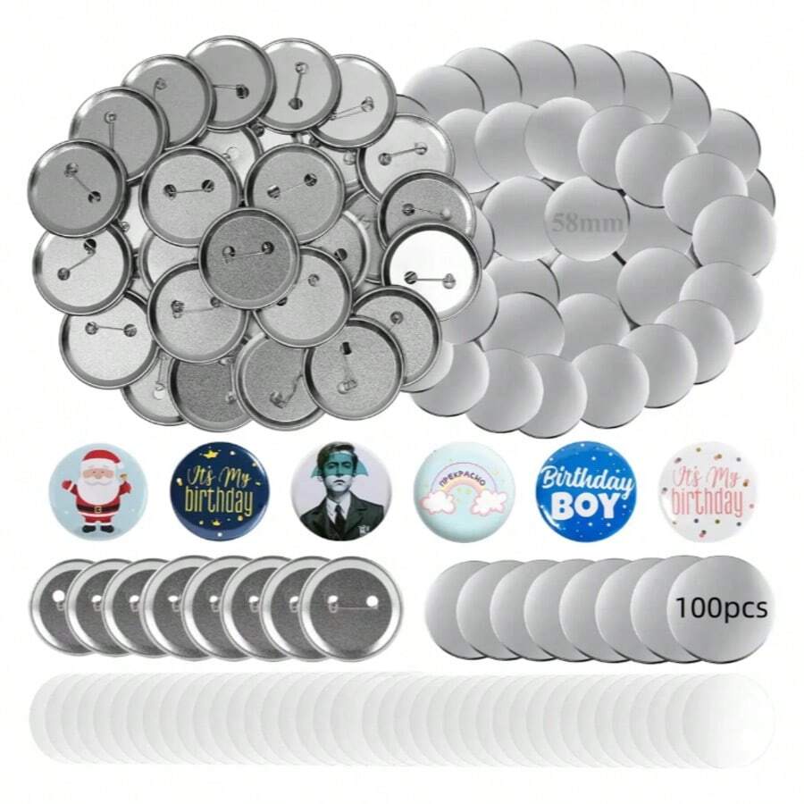 100-Piece Button Maker Kit: Materials And Supplies For Making Pins (Includes Gaskets) For Crafts. - 58mm - View 1