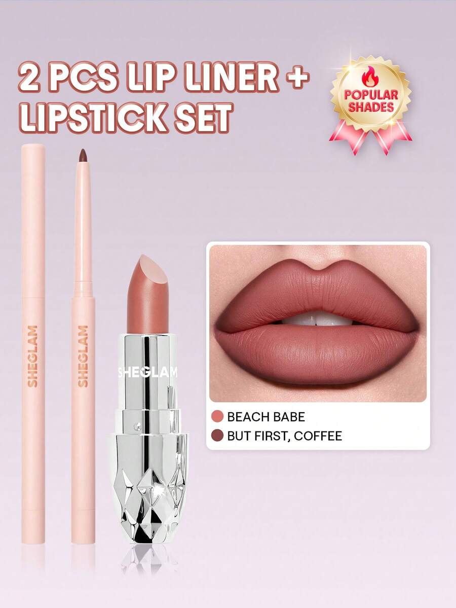 SHEGLAM [2件組] Starlight 絲絨唇膏與 So Lippy 唇線筆套組 - 但首先,咖啡+沙灘寶貝 - 查看 1