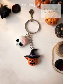 Halloween Spooky Skull & Witch Pumpkin Keychain - Cute Kawaii Gothic Bag Charm & Purse Pendant Accessory - Multicolor - View 2